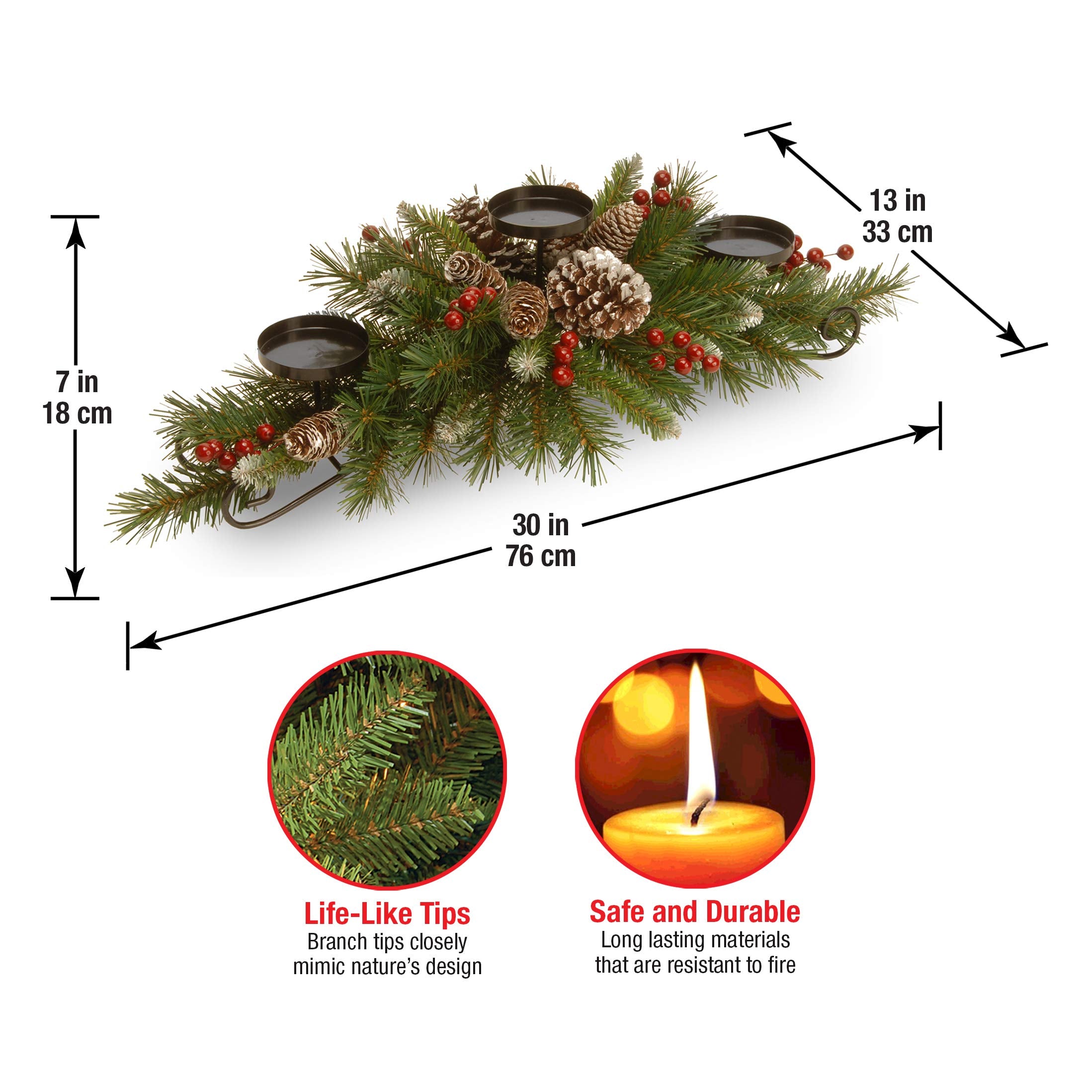 National Tree Company close-up of metal candle plates holding 3-inch pillars safely