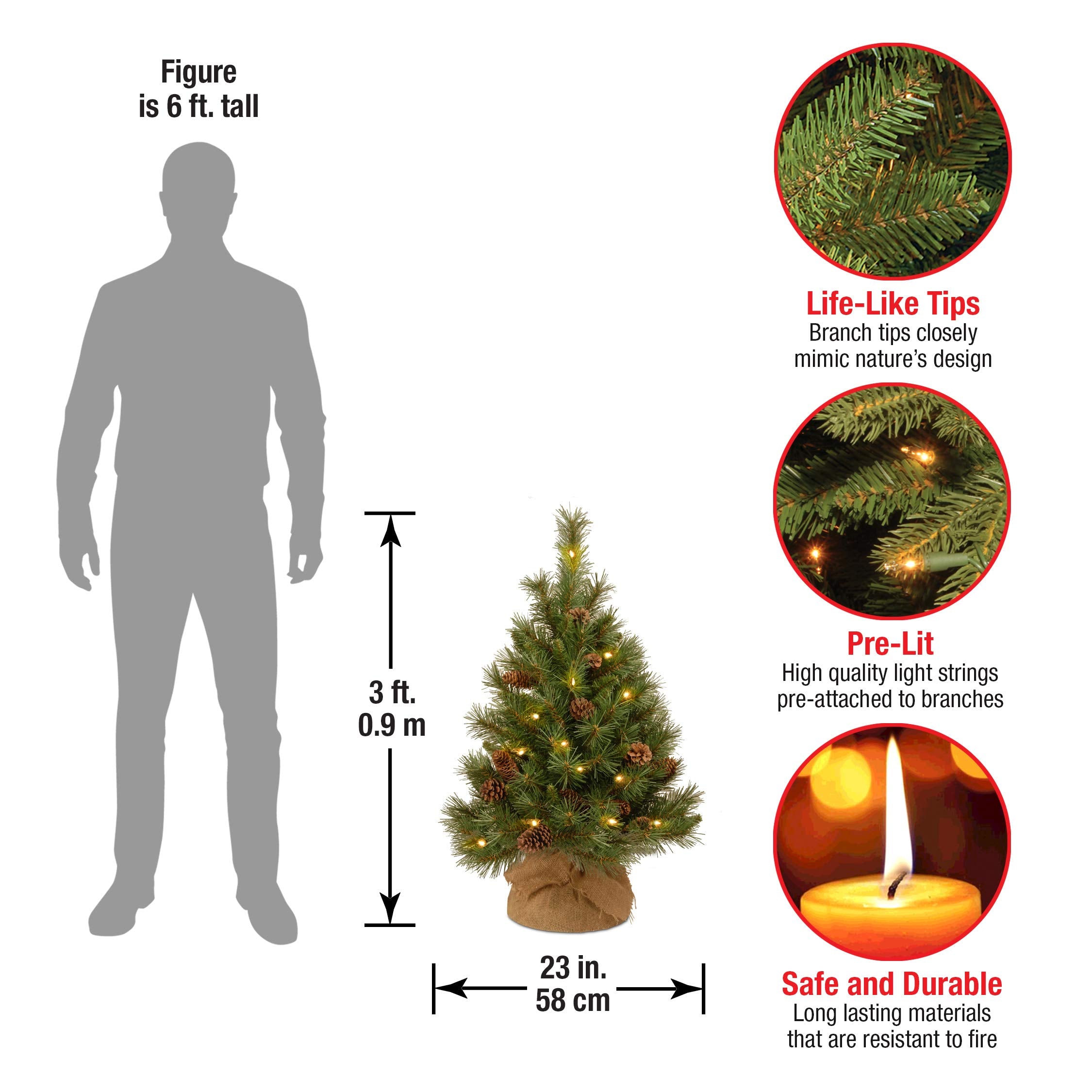 National Tree Company tree in living room illustrating cordless placement and festive ambiance benefit
