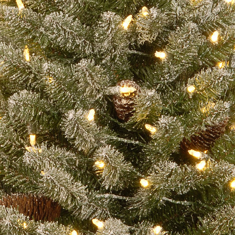National Tree Company tabletop display of mini tree lit with warm LEDs offering cozy decor without cords