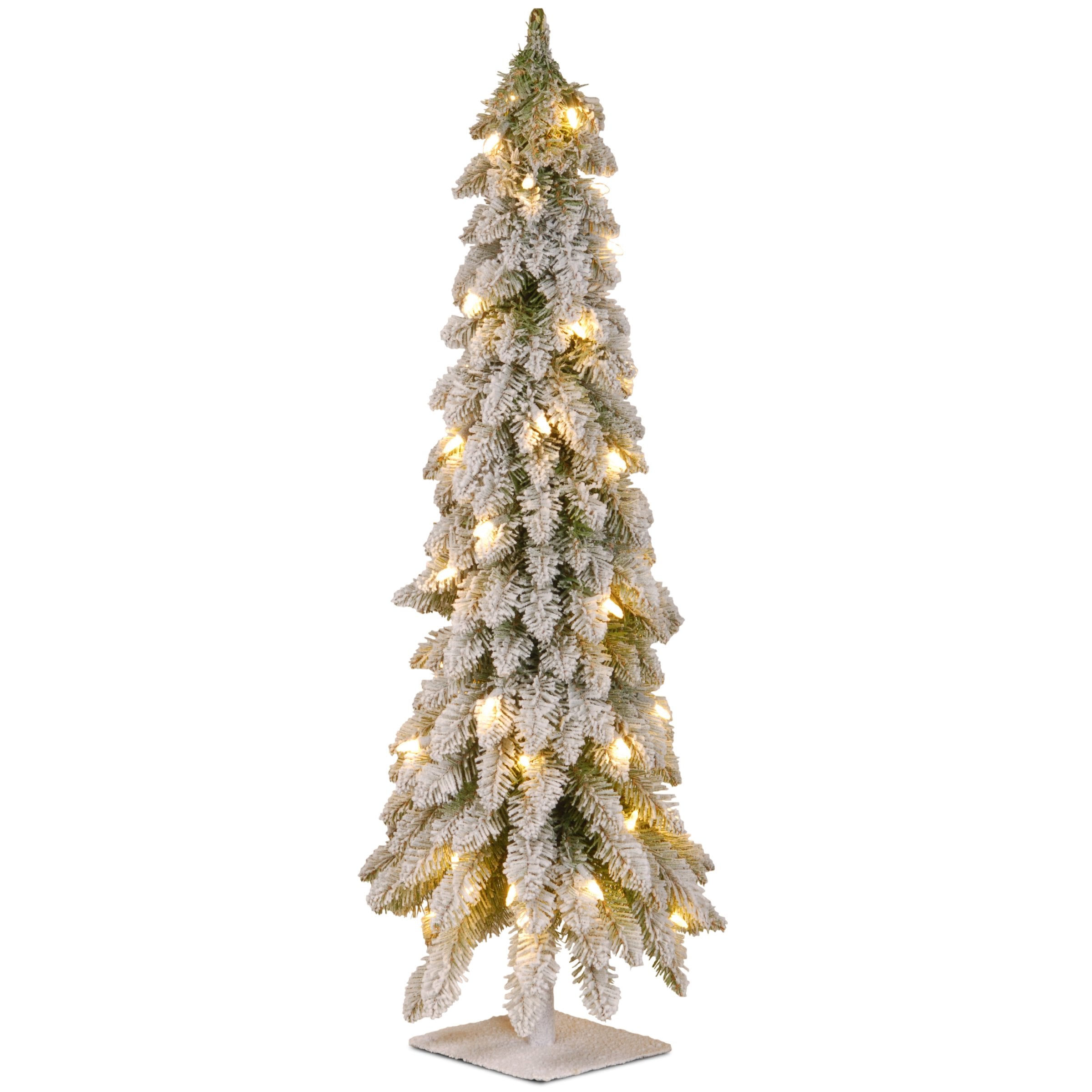 National Tree Company 4ft Forestree front view showing full snowy branches and pre-lit bulbs for instant ambience