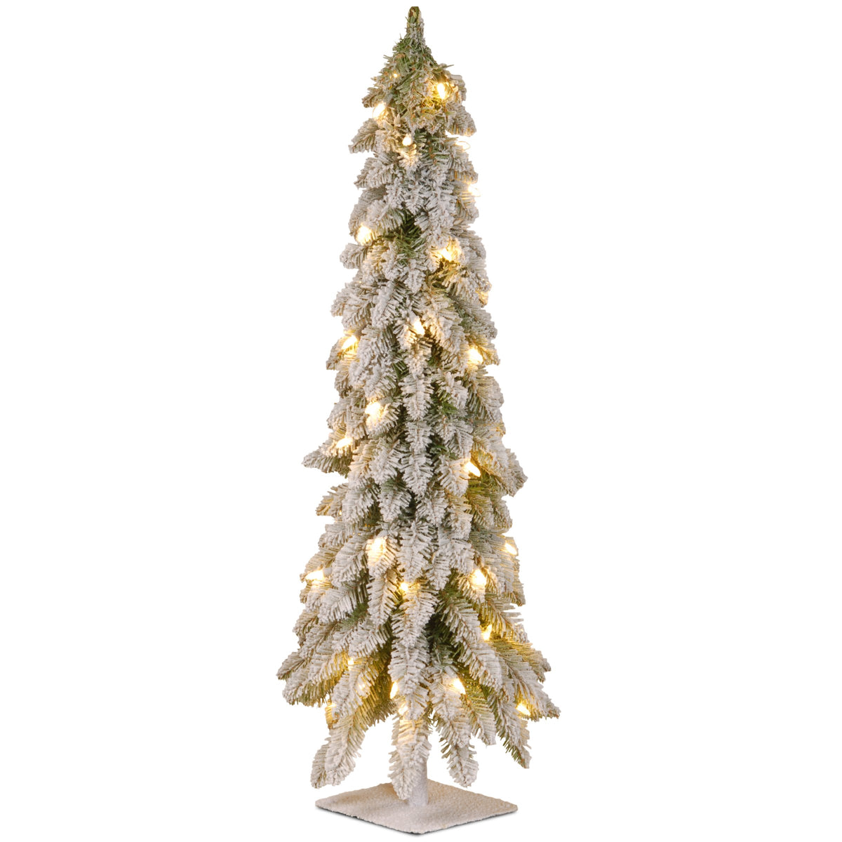 National Tree Company 4ft Forestree front view showing full snowy branches and pre-lit bulbs for instant ambience