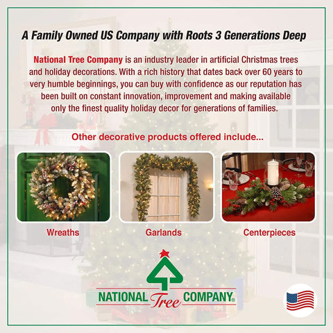 National Tree Company tree next to sofa showing six-foot scale and space-saving footprint