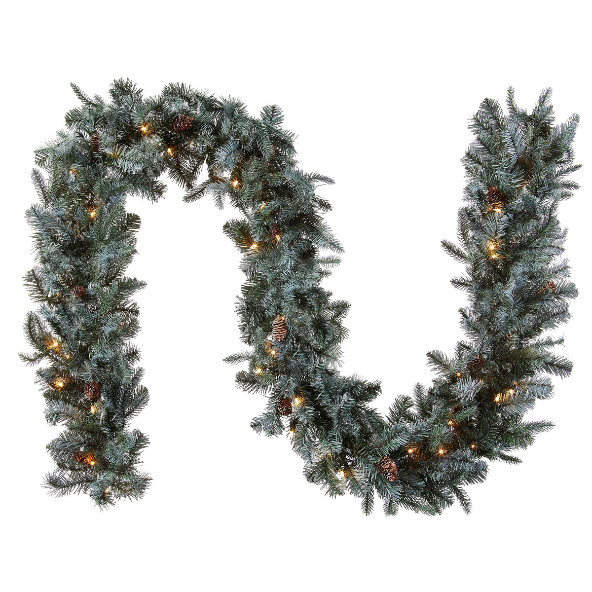 National Tree Company garland front view showing full 9ft length and pinecones, enhances entryways