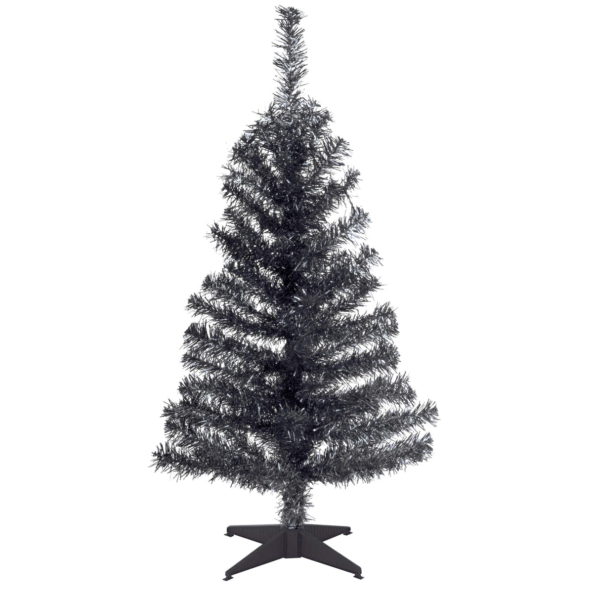National Tree Company black tinsel tree front view, compact size and modern look