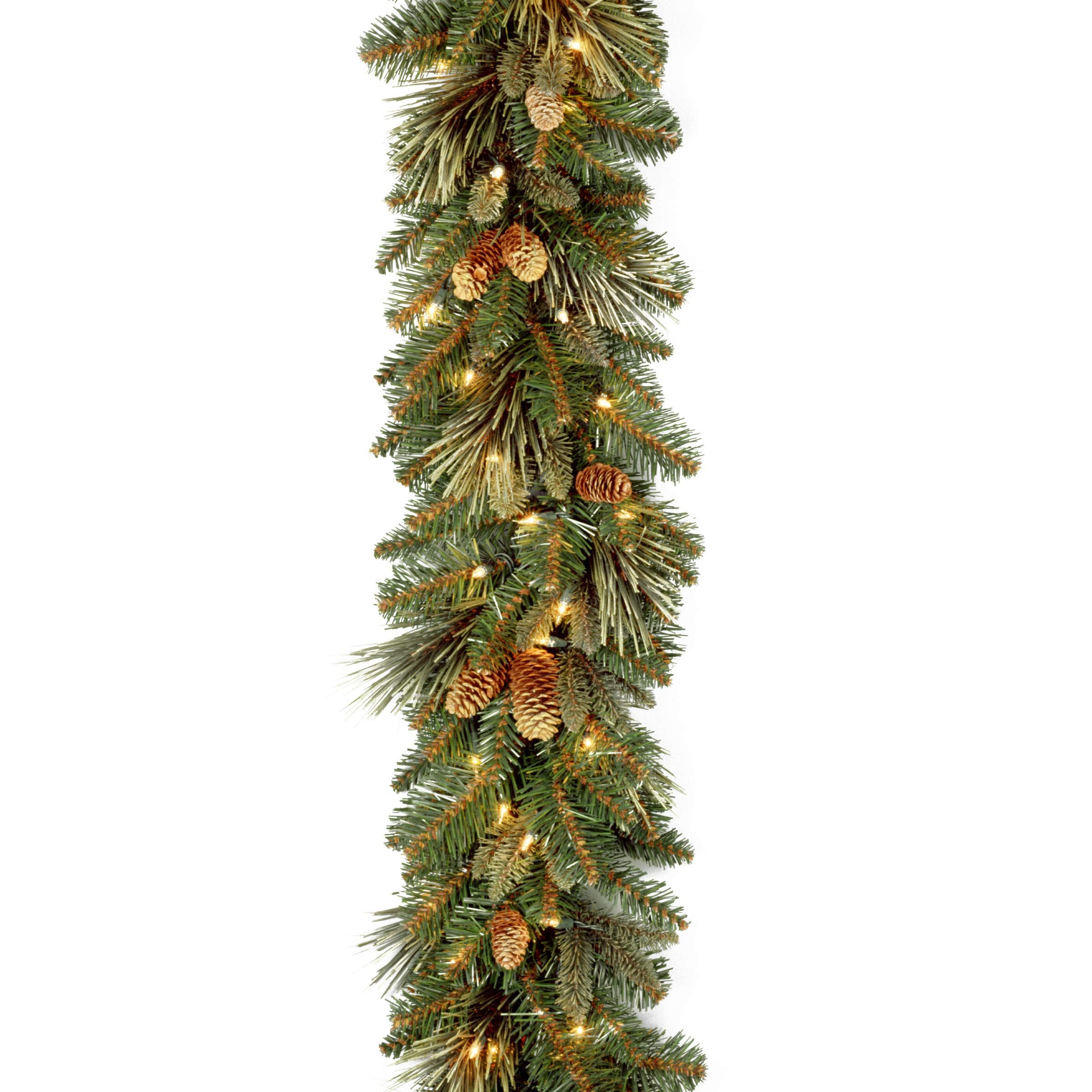 National Tree Company garland front view showing full 9ft length and lights enhancing decor