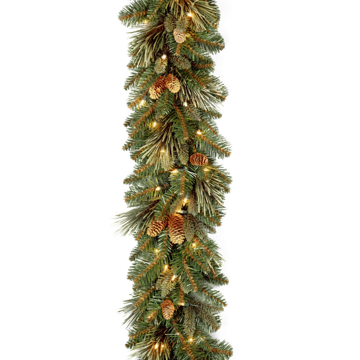 National Tree Company garland front view showing full 9ft length and lights enhancing decor