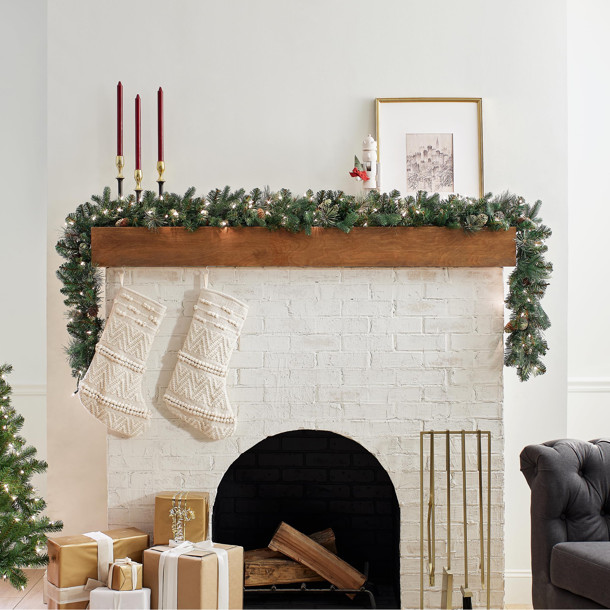 National Tree Company garland next to ruler showing scale and easy-fit sizing for spaces