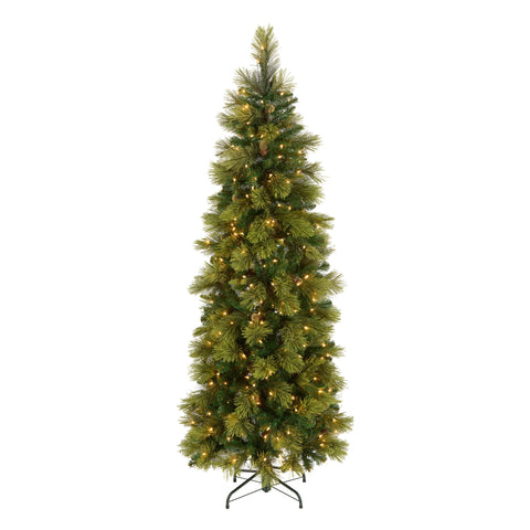 National Tree Company front view of 6.5ft Carolina Pine slim tree showing space-saving profile and natural look