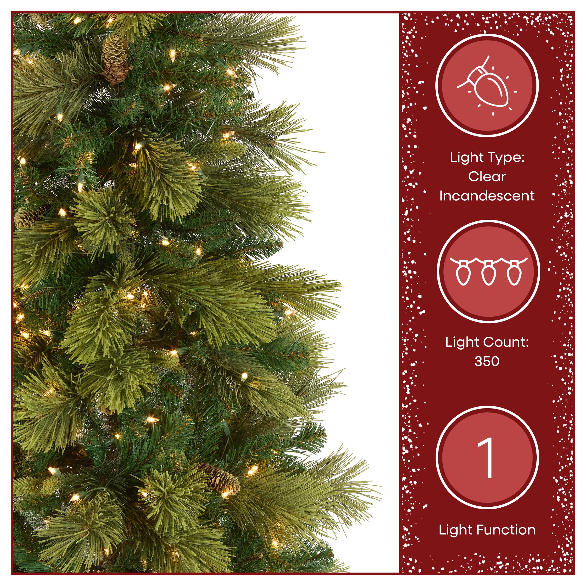 National Tree Company slim tree next to sofa to show 6.5ft height and narrow footprint for small rooms