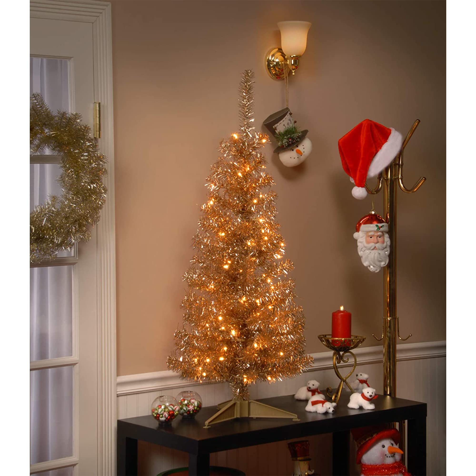 National Tree Company close-up of branch tips and tinsel highlighting realistic texture