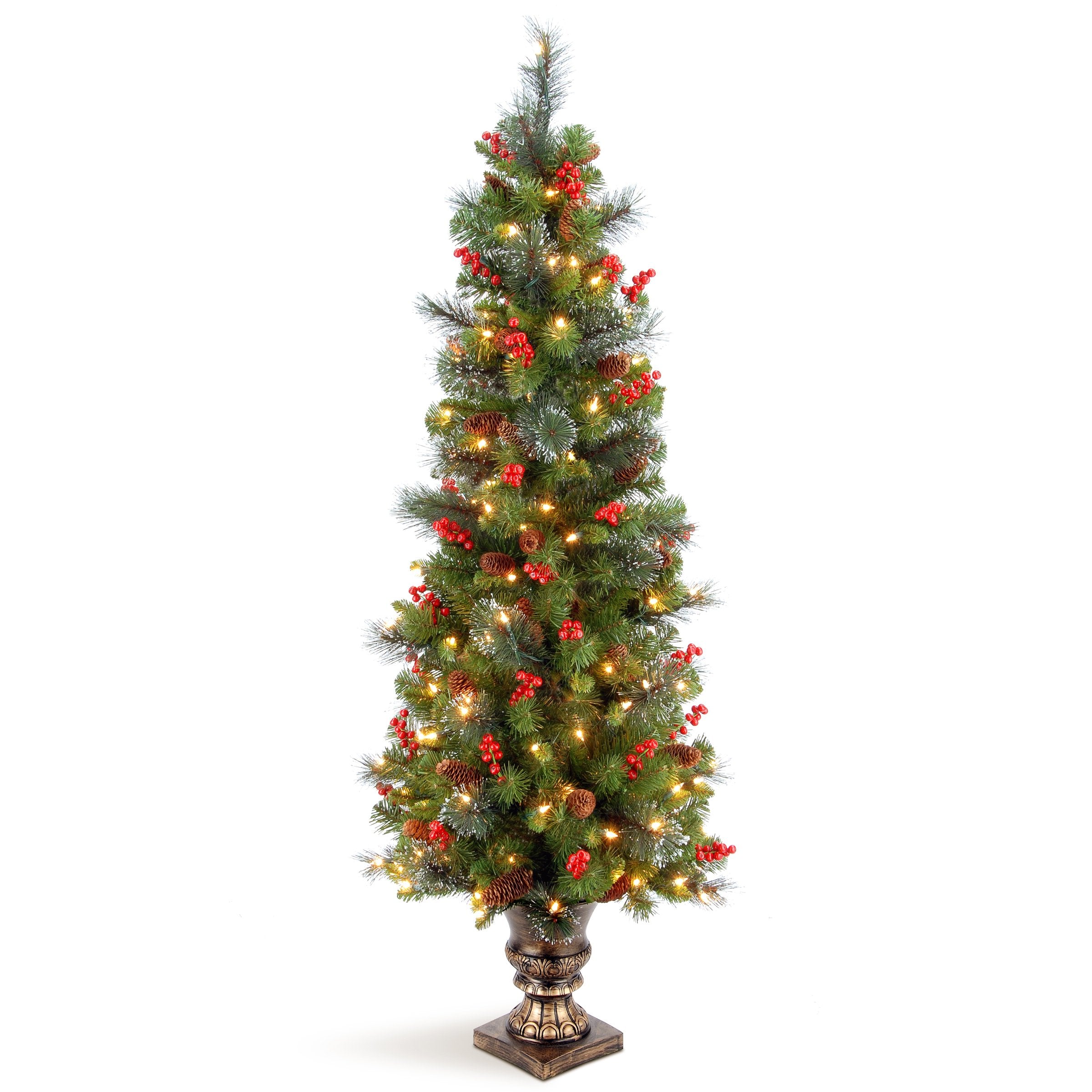 National Tree Company Crestwood Spruce front view showing full pre-lit profile and convenience