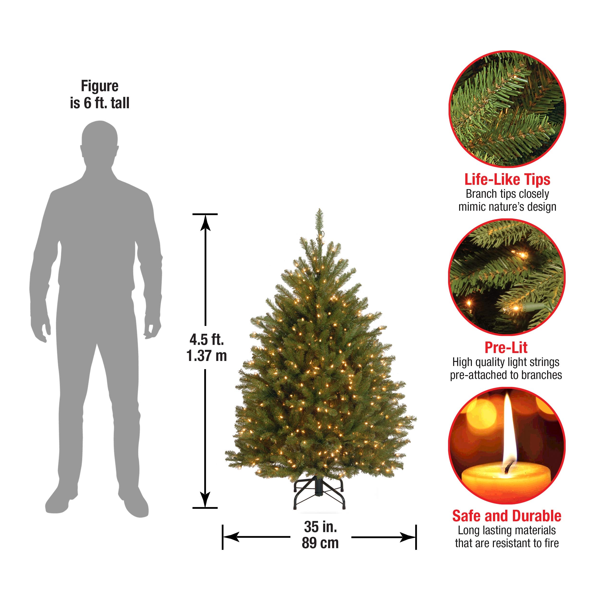 National Tree Company Dunhill Fir staged in living room showing space-saving and festive benefit