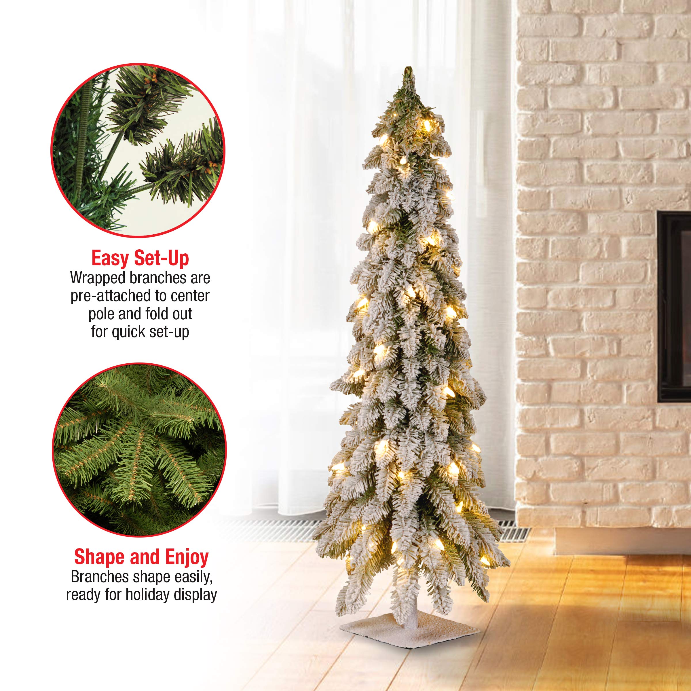 National Tree Company tree beside ornaments showing scale and how the 4ft Forestree fits small spaces