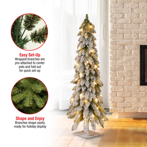 National Tree Company tree beside ornaments showing scale and how the 4ft Forestree fits small spaces
