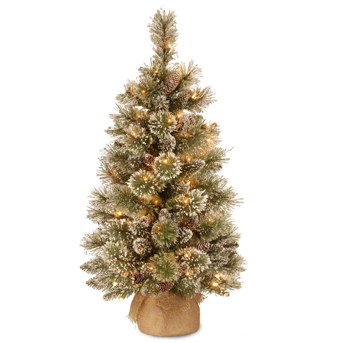 National Tree Company front view of 3ft glittery bristle pine showing compact profile and sparkle benefit