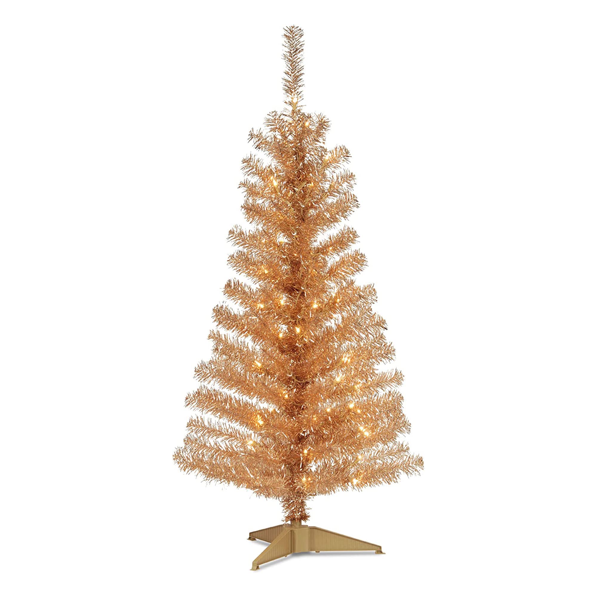 National Tree Company front view champagne gold tree showing slim profile and sparkle