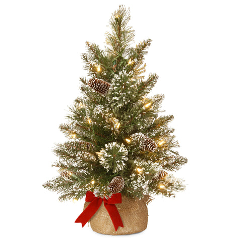 National Tree Company front view of pre-lit mini tree showing compact height and lights