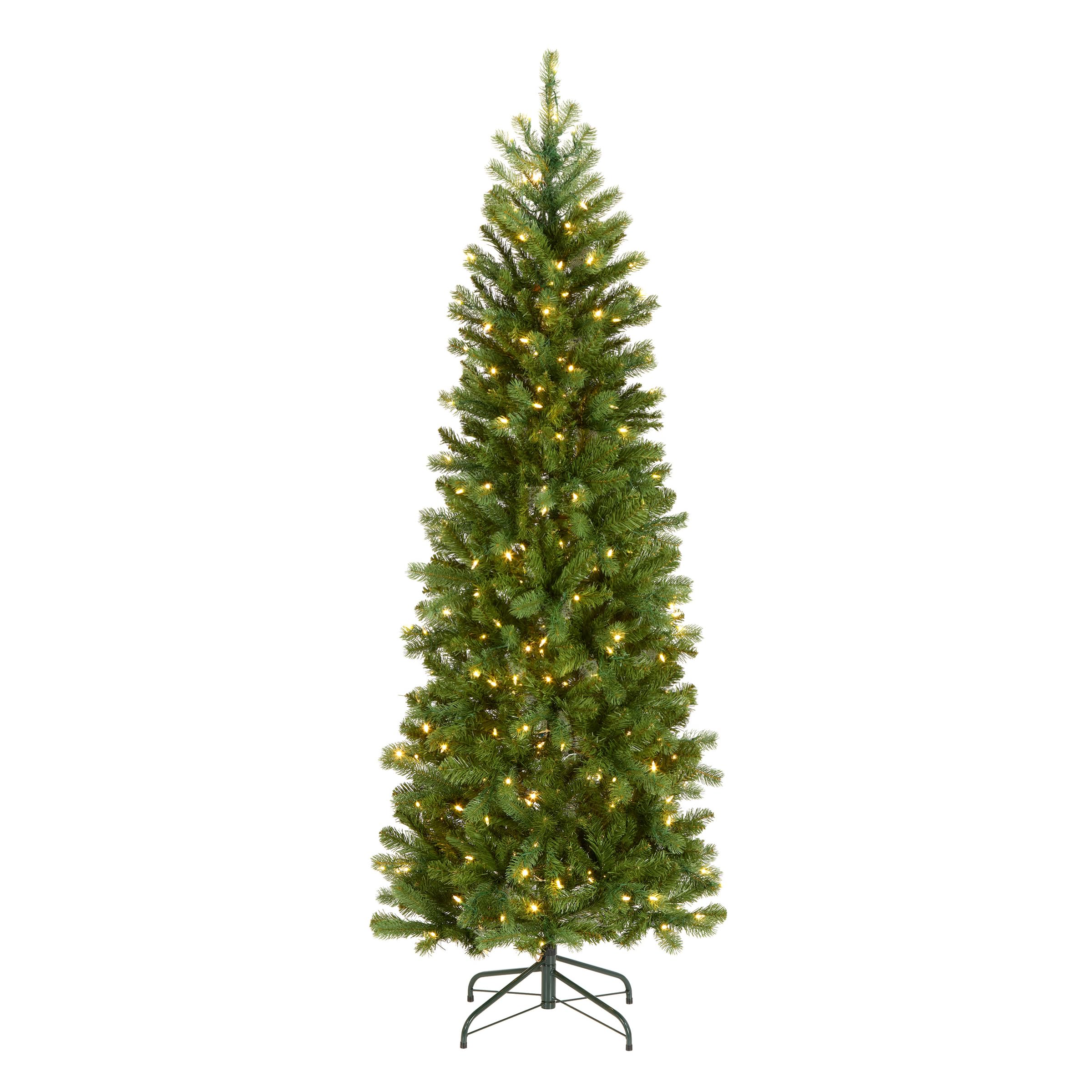 National Tree Company front view of slim 6.5ft pencil tree, realistic look and space-saving