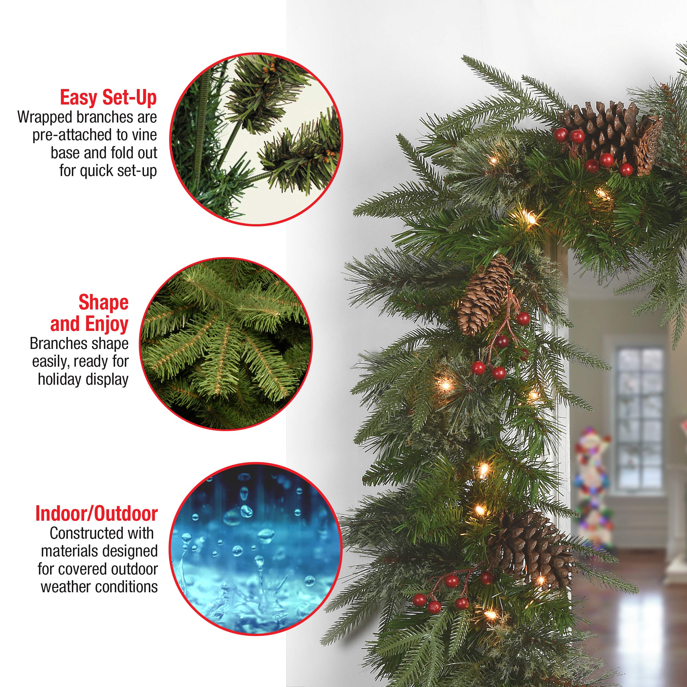National Tree Company plug and wiring detail showing convenient prewired setup