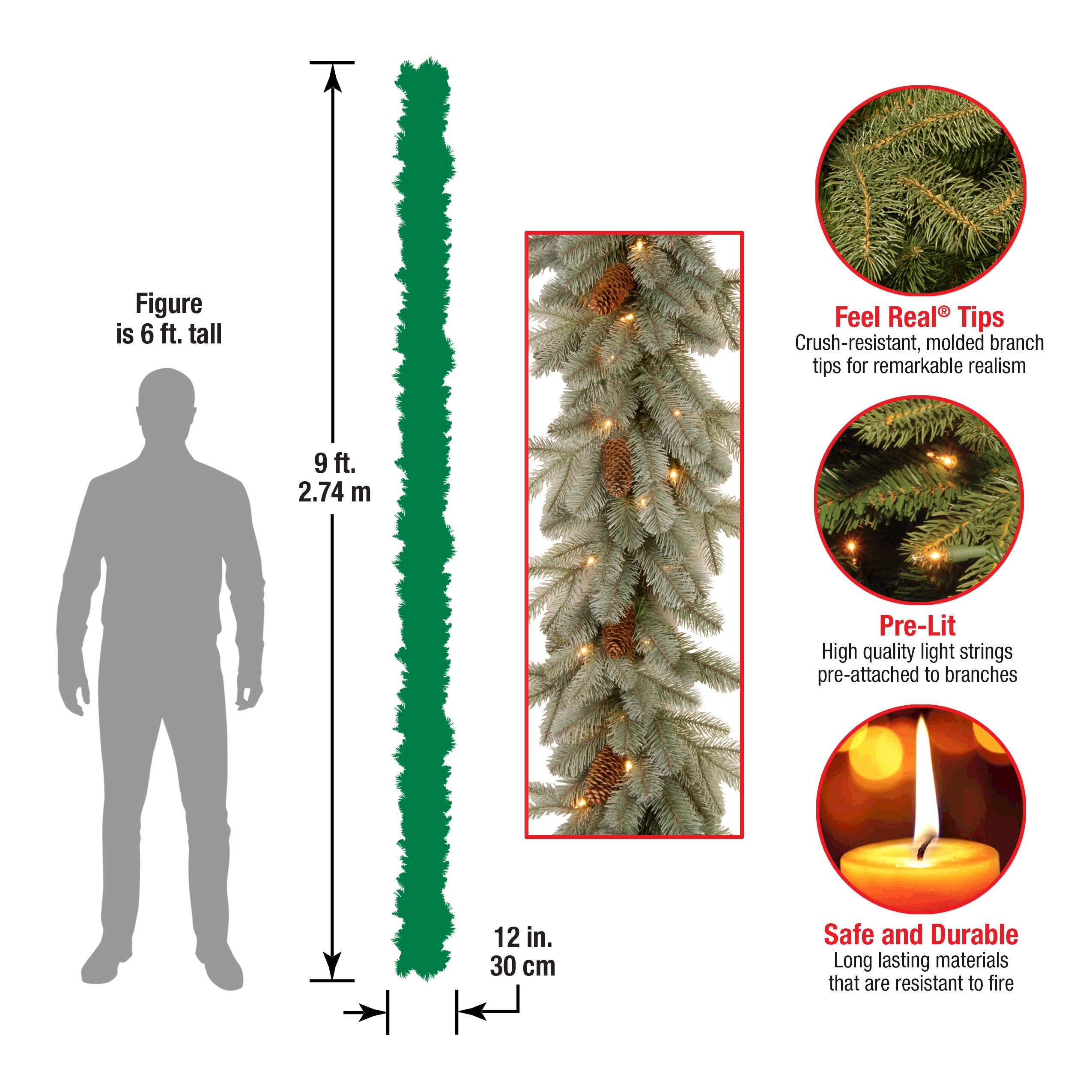 National Tree Company pine cone detail on garland, adds natural contrast and charm