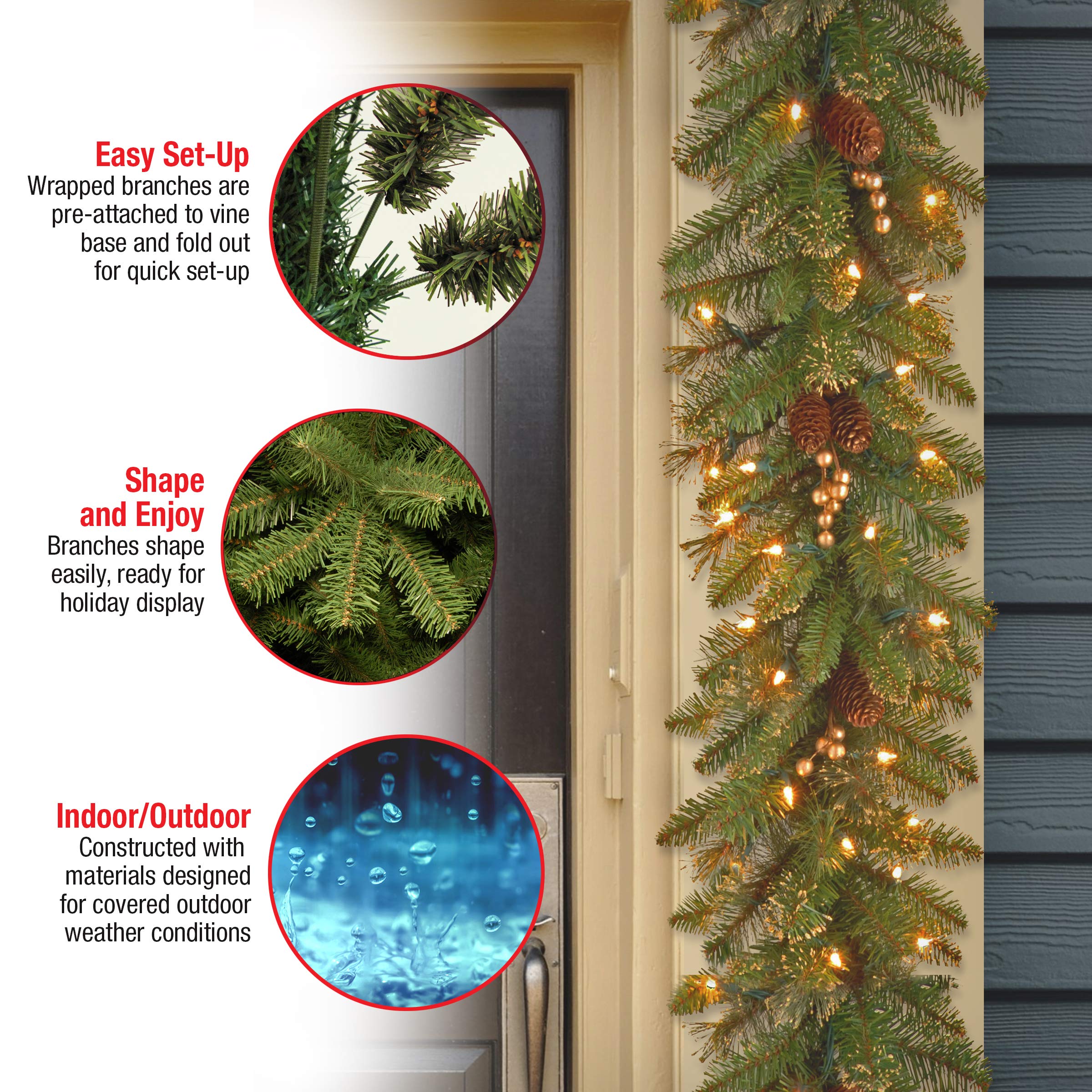 National Tree Company garland beside ruler to show 9ft length for accurate placement planning