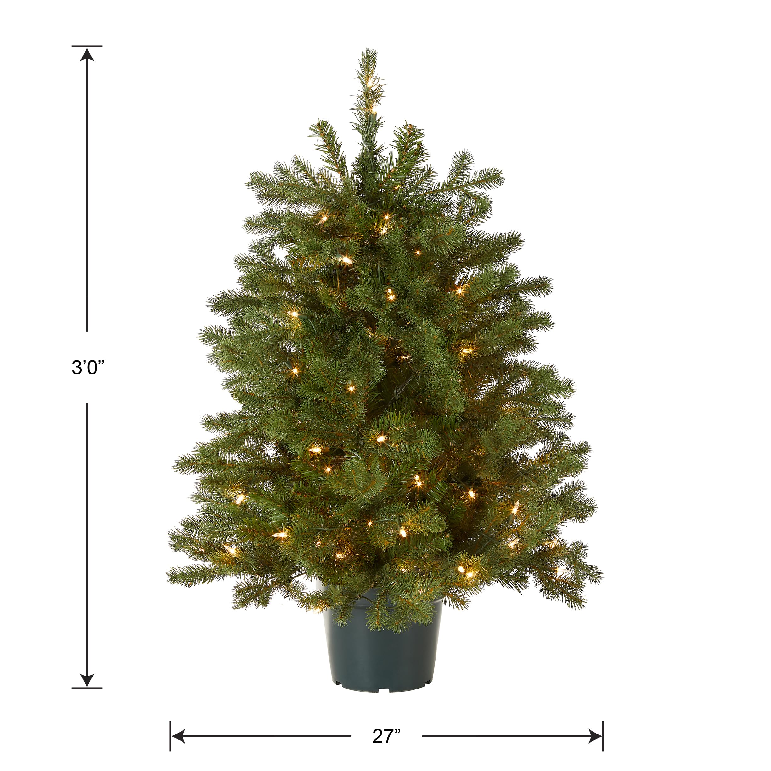 National Tree Company metal pot base and tree height giving stable, space-saving scale