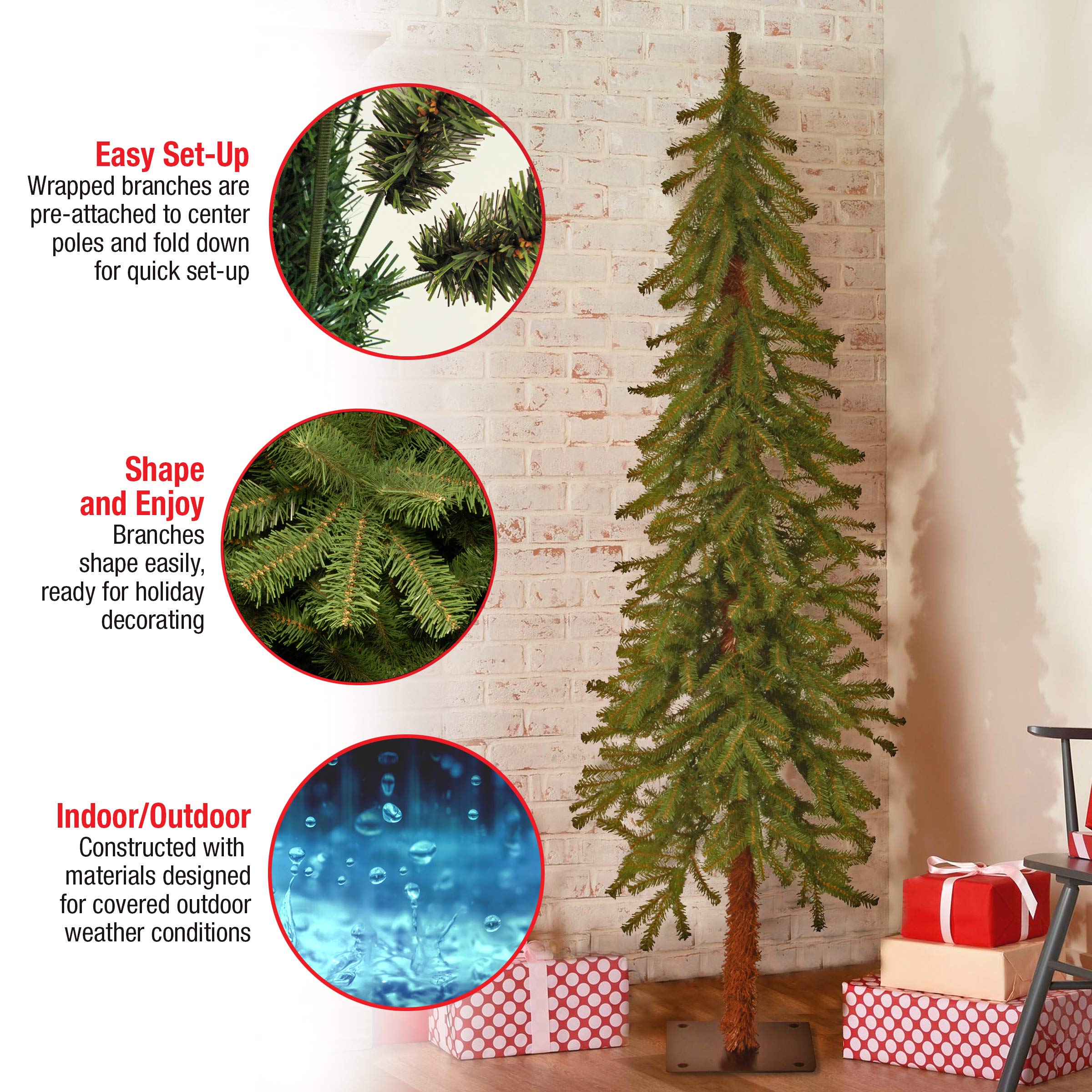 National Tree Company tree next to chair showing scale and space-saving footprint benefit