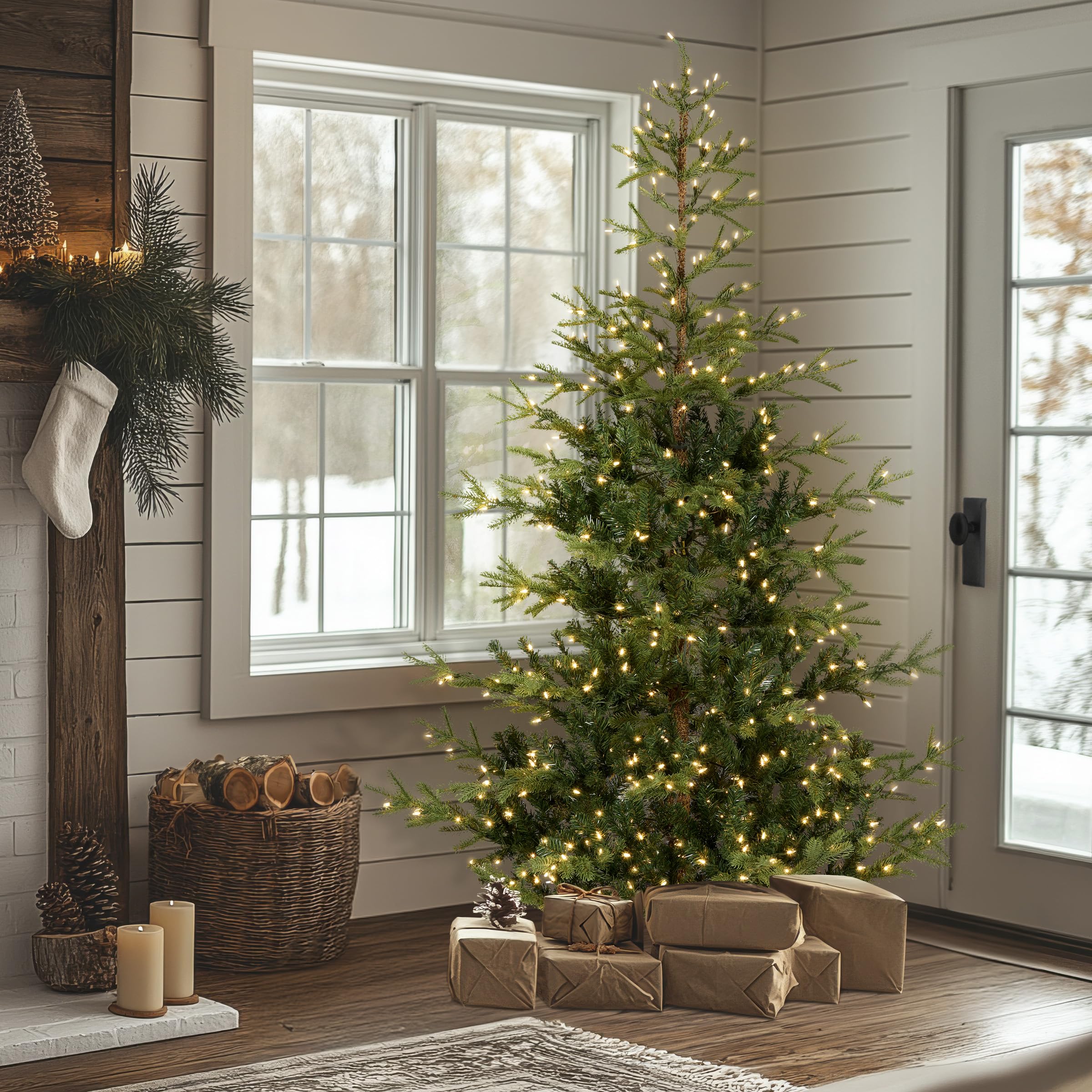 National Tree Company hinged branch detail showing easy drop-down setup benefit