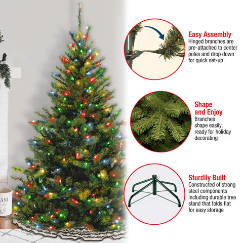 National Tree Company Kincaid Spruce decorated in living room showing ready-to-display festive benefit