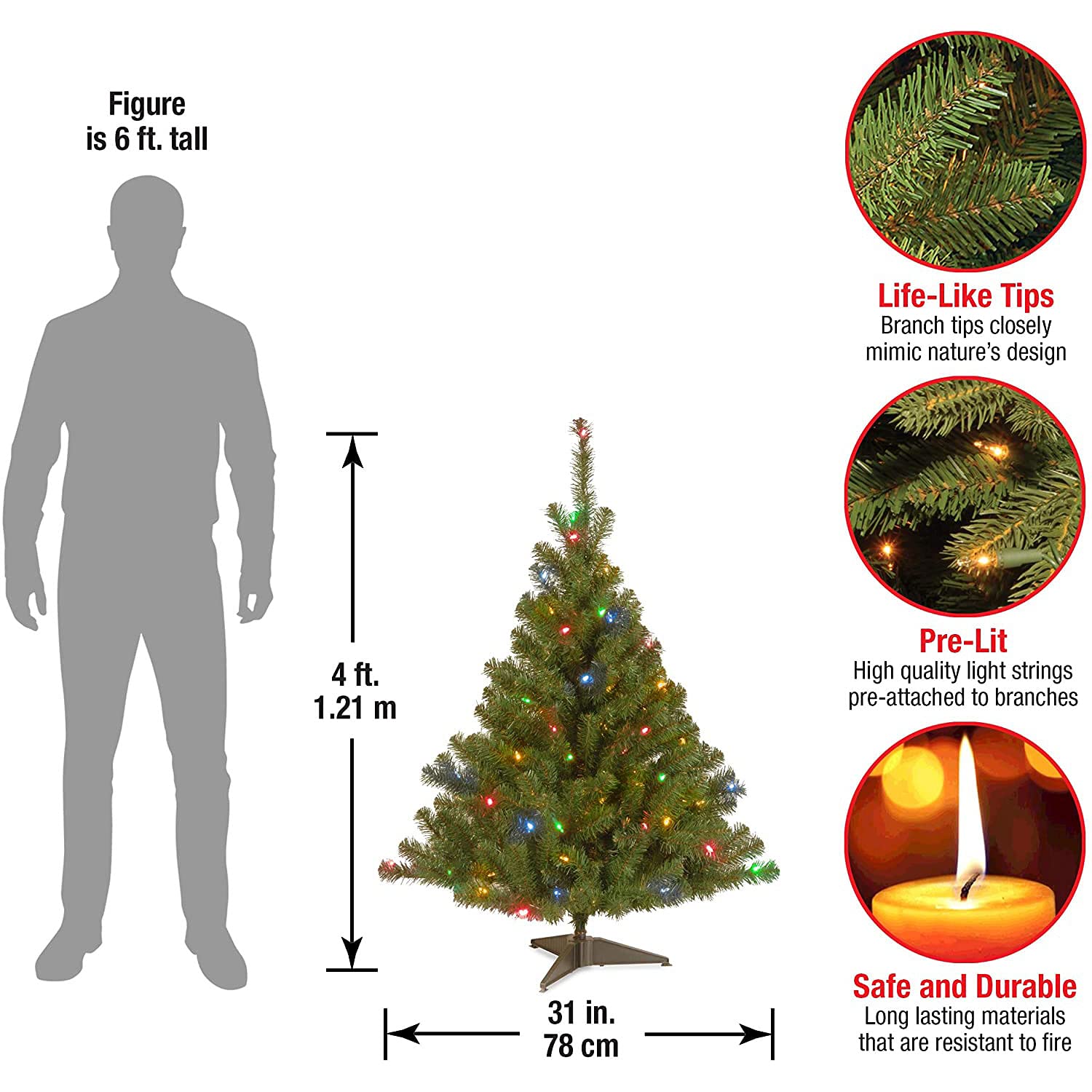 National Tree Company Kincaid Spruce multicolor lights detail highlighting ready-to-use glow
