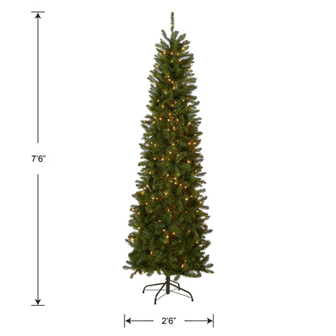 National Tree Company Kingswood Fir in living room showing scale and space-saving slim footprint