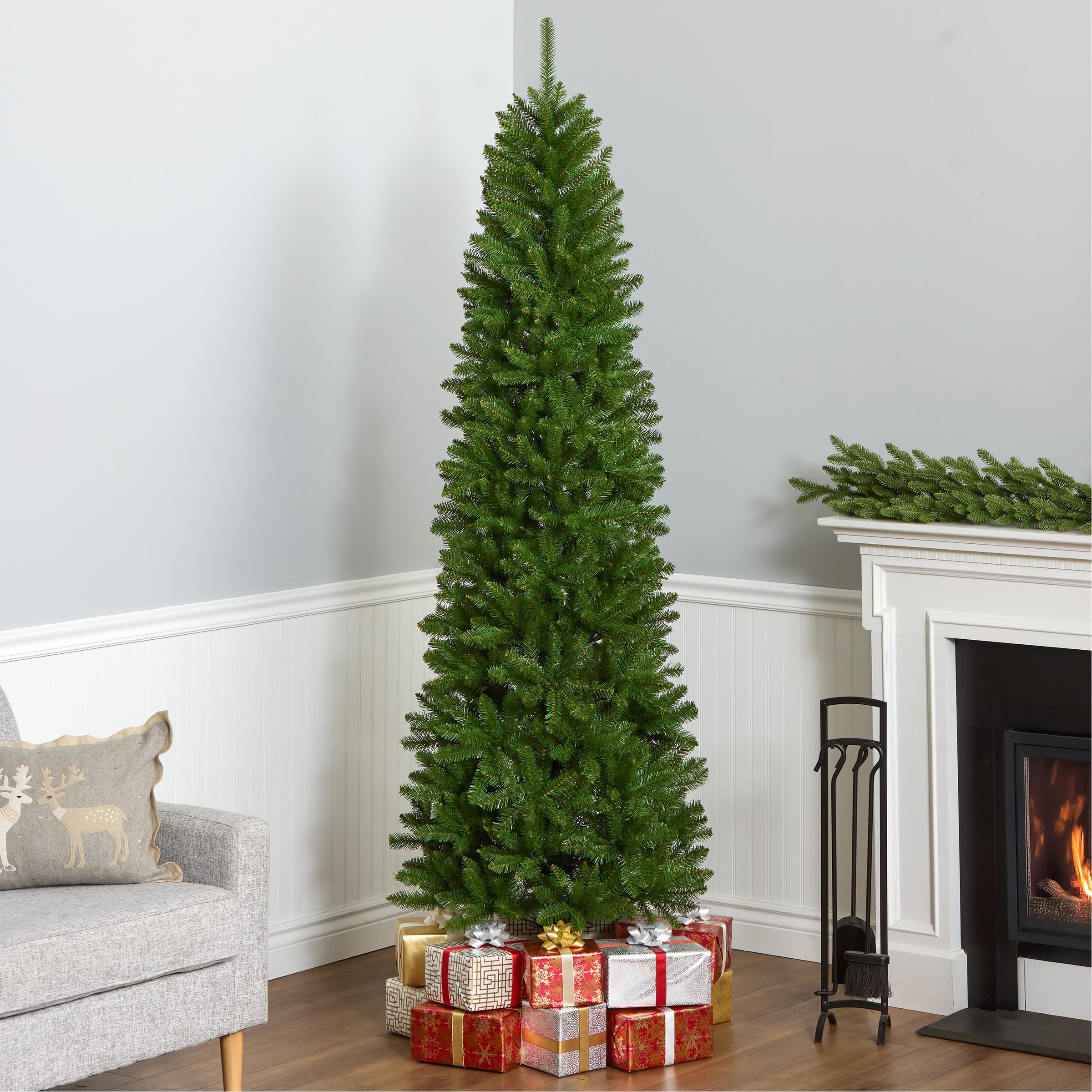 National Tree Company Kingswood Fir slim side profile ideal for narrow spaces and corners