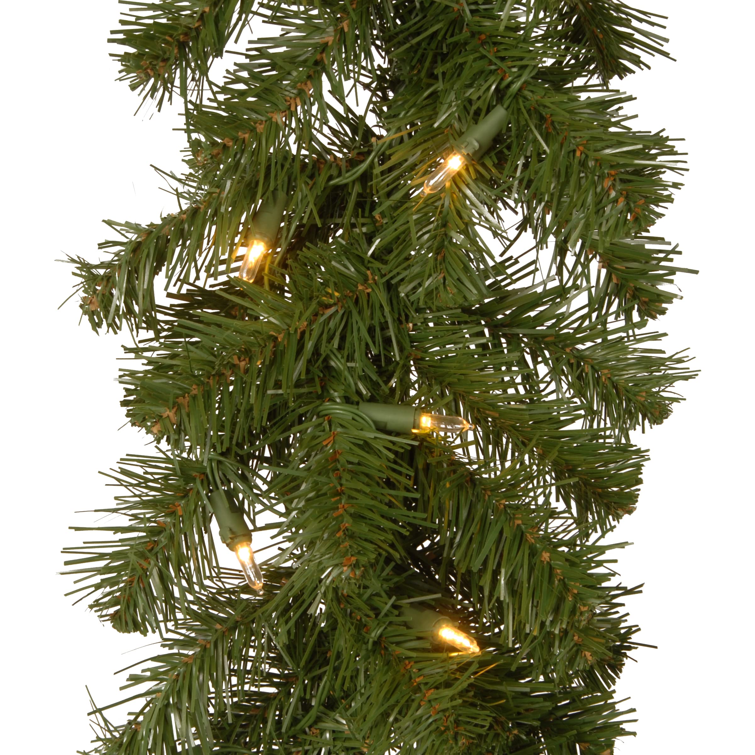 National Tree Company garland lit at night emitting cozy warm-white glow