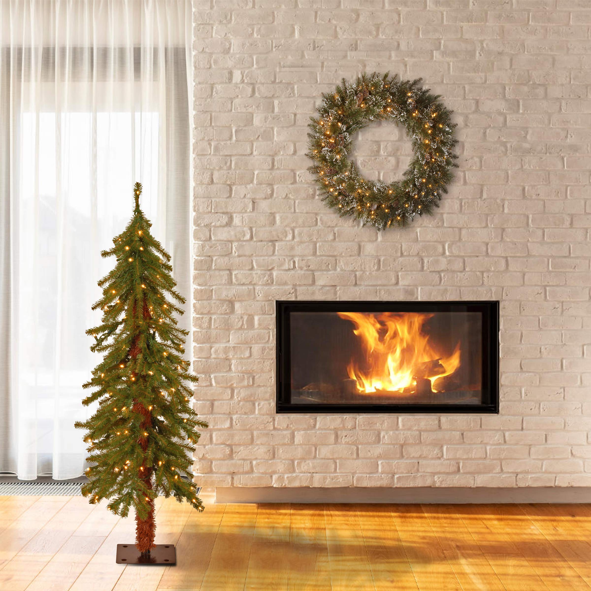 National Tree Company close-up of pre-strung white lights highlighting easy setup benefit