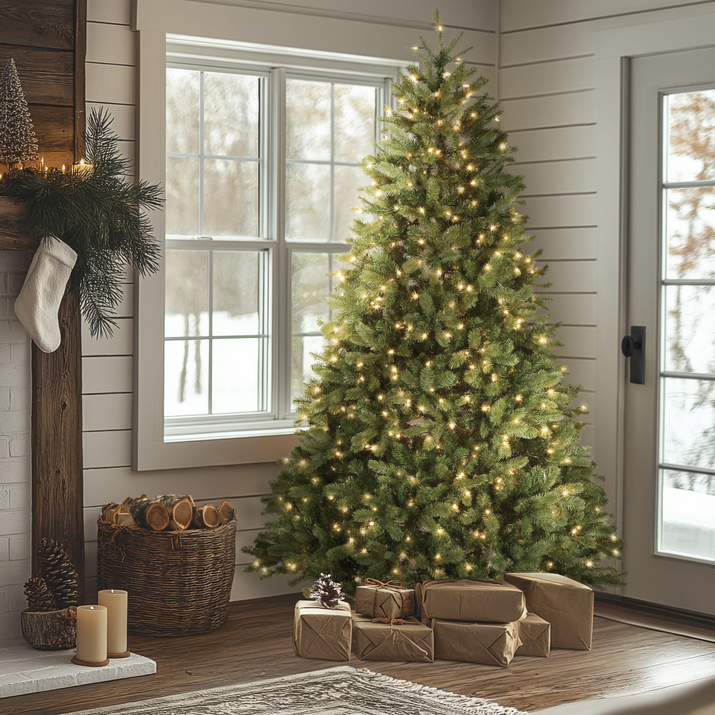 National Tree Company pre-lit branch detail demonstrating warm white lighting