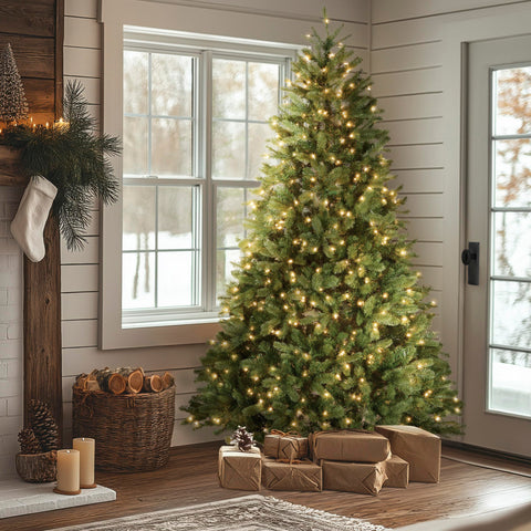 National Tree Company pre-lit branch detail demonstrating warm white lighting