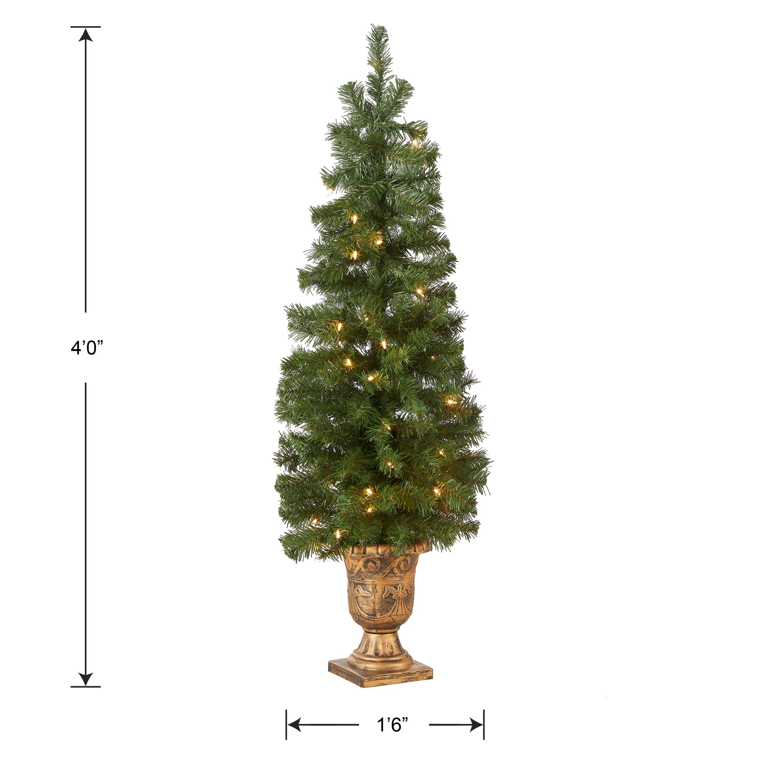 National Tree Company tree next to chair showing 4ft height and space-saving benefits