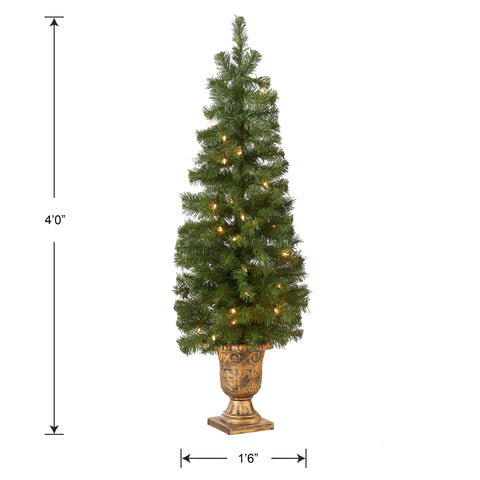 National Tree Company tree next to chair showing 4ft height and space-saving benefits