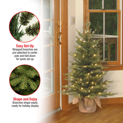 National Tree Company metal base with burlap cover showing stable support and neat finish benefit