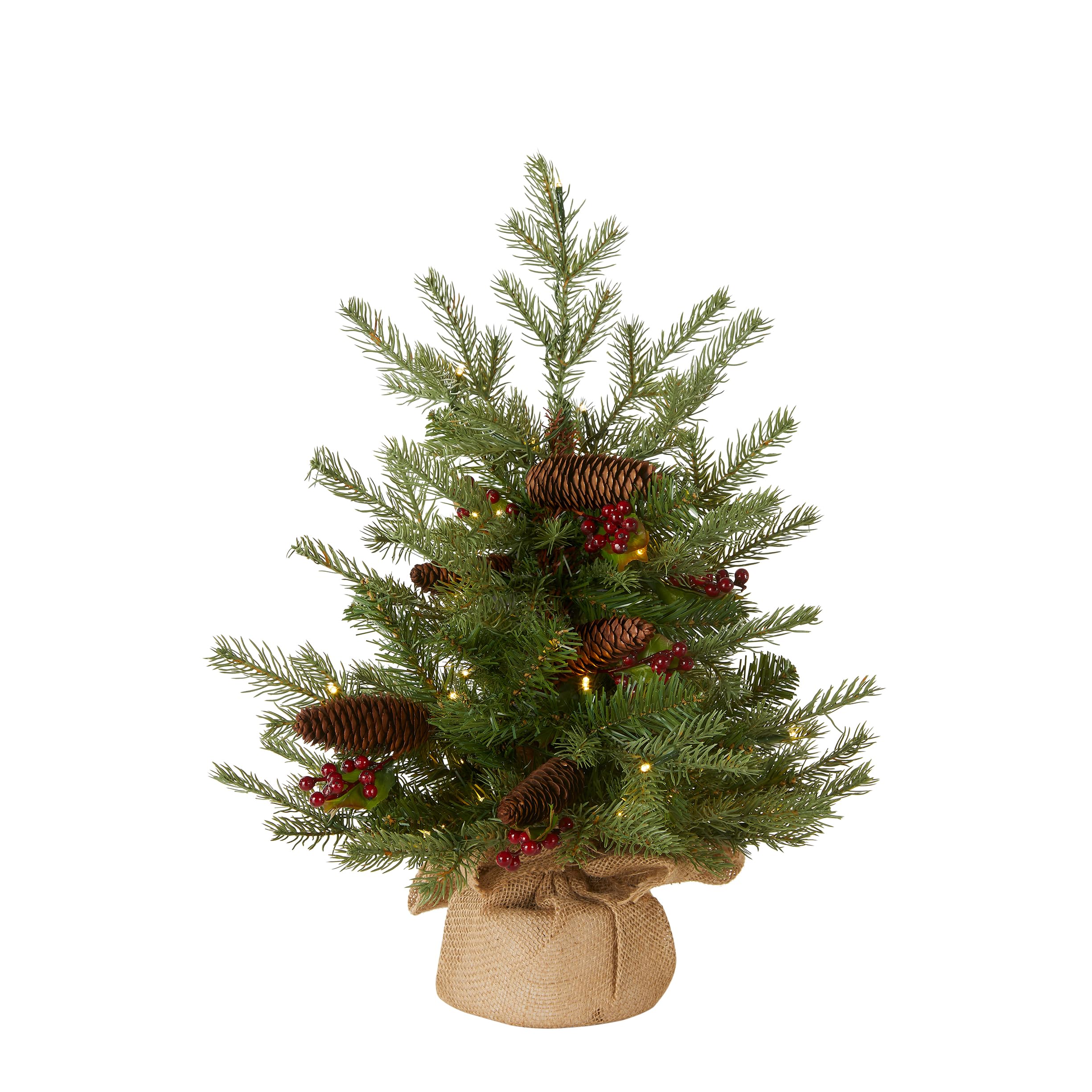 National Tree Company front view of 3ft Nordic Spruce showing full silhouette and lights