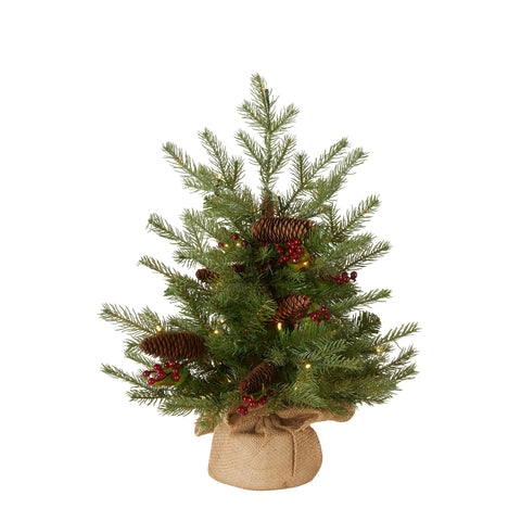 National Tree Company front view of 3ft Nordic Spruce showing full silhouette and lights