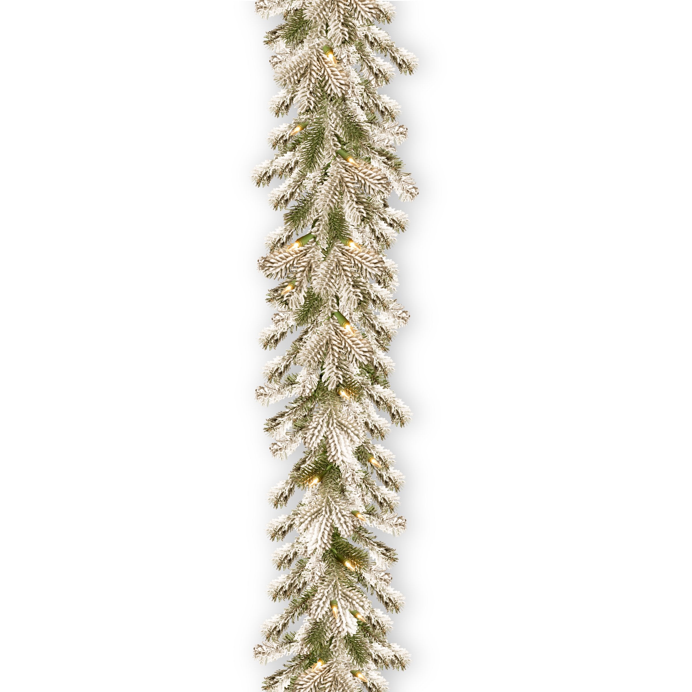 National Tree Company garland front view showing frosted branches and lit glow for instant ambiance
