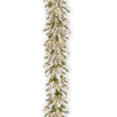 National Tree Company garland front view showing frosted branches and lit glow for instant ambiance