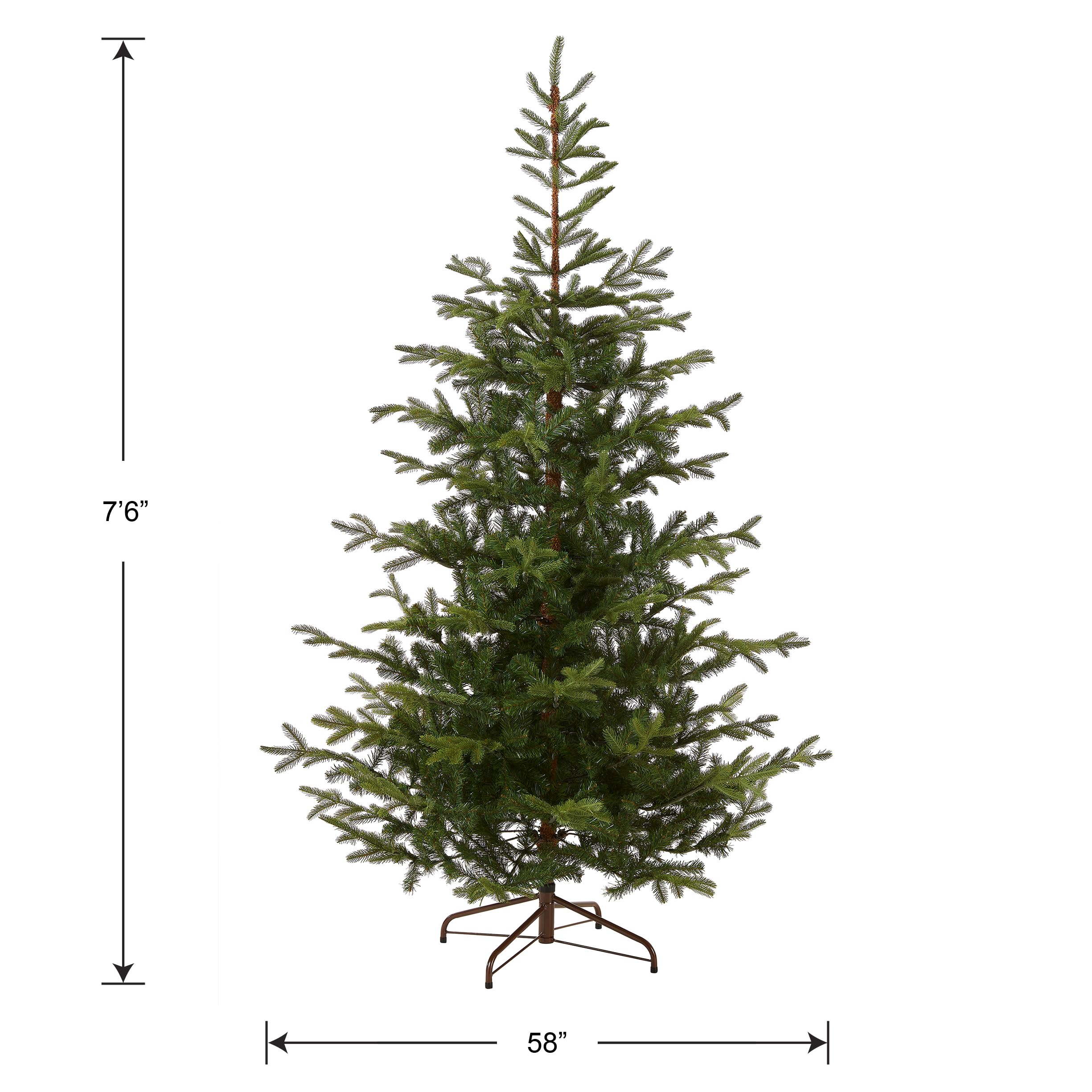 National Tree Company tree next to ceiling showing 7.5ft scale for room planning and placement