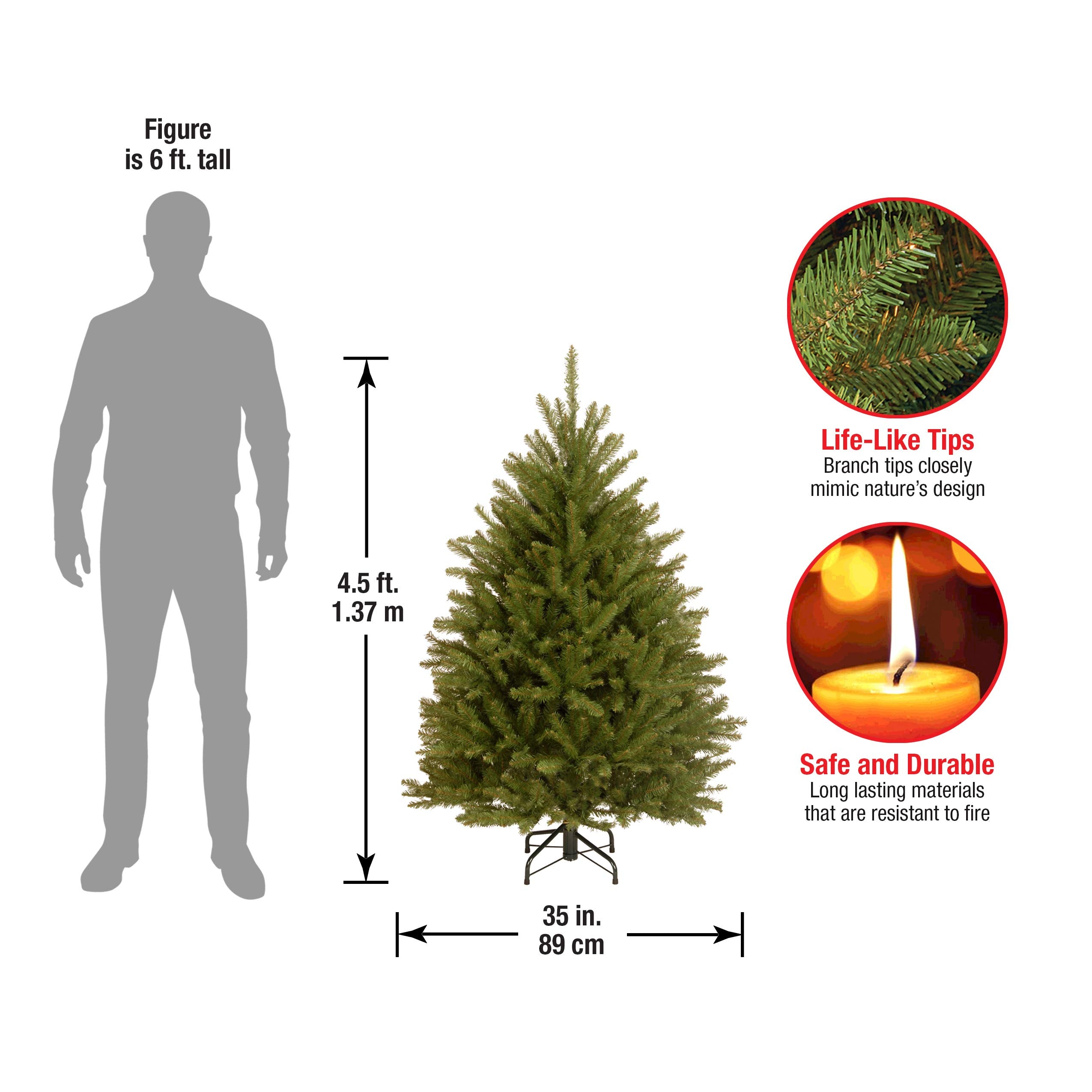 National Tree Company Dunhill Fir staged in living room illustrating visual impact and space-saving benefit
