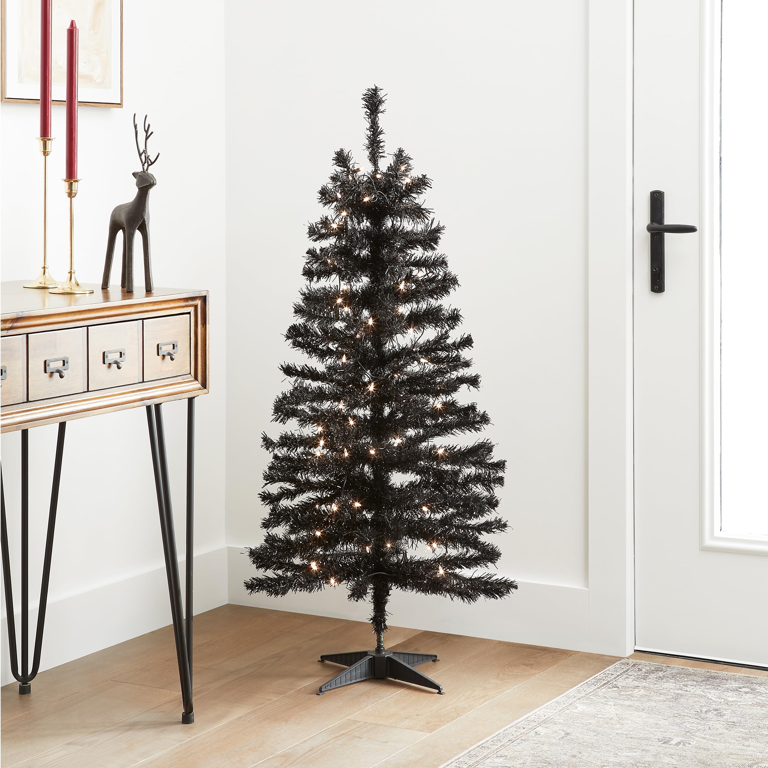 National Tree Company tree on table lifestyle displays space-saving decoration and festive ambiance