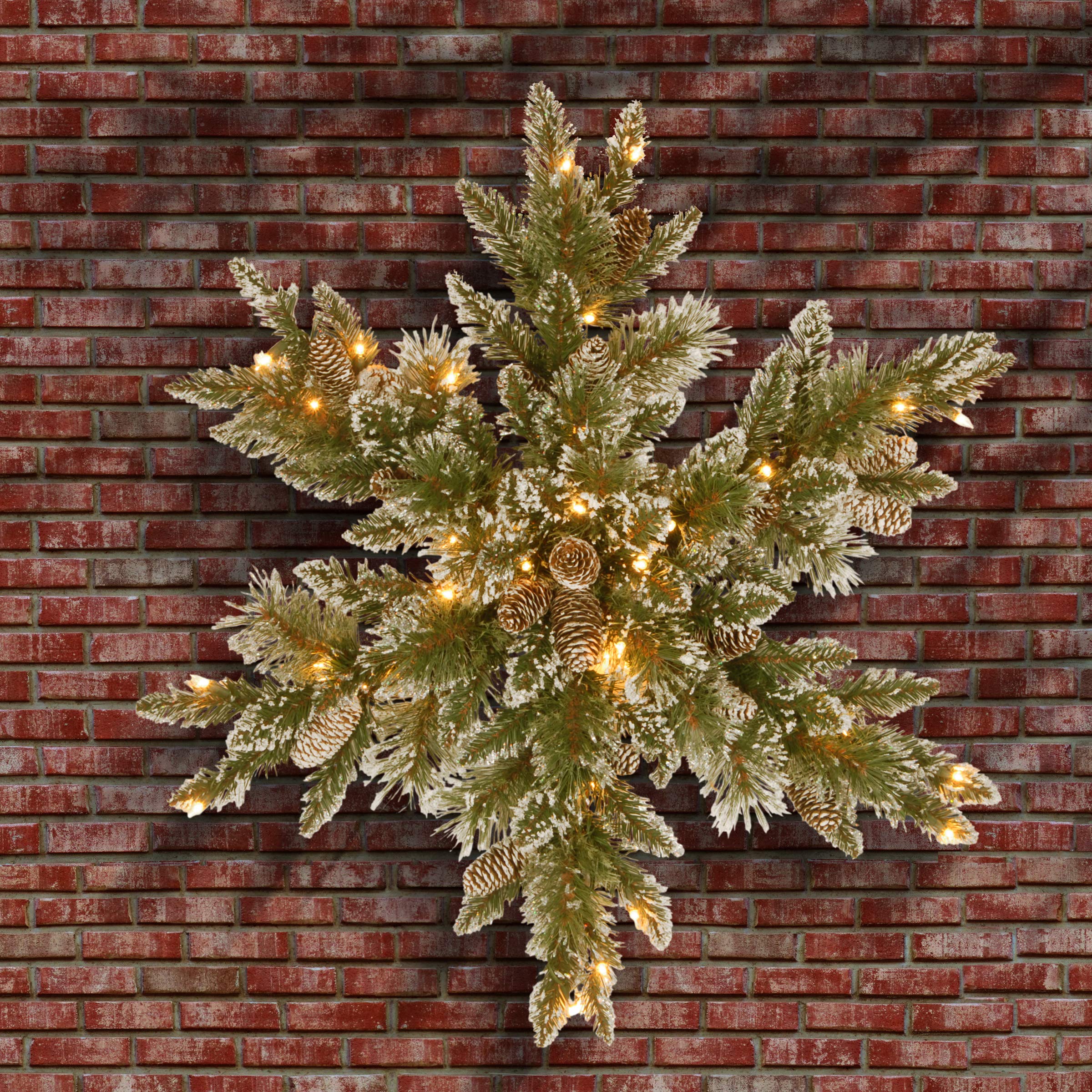 National Tree Company wreath hung on a front door with white LED glow, battery-powered convenience brightens porch