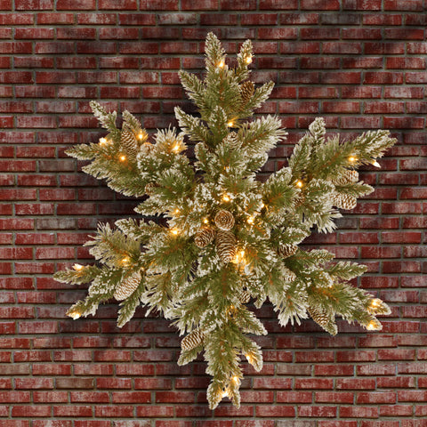 National Tree Company wreath hung on a front door with white LED glow, battery-powered convenience brightens porch