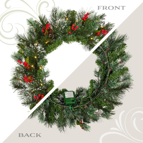 National Tree Company lit wreath at dusk creating warm holiday ambiance