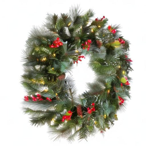 National Tree Company wreath beside ruler showing 24-inch scale for sizing reference